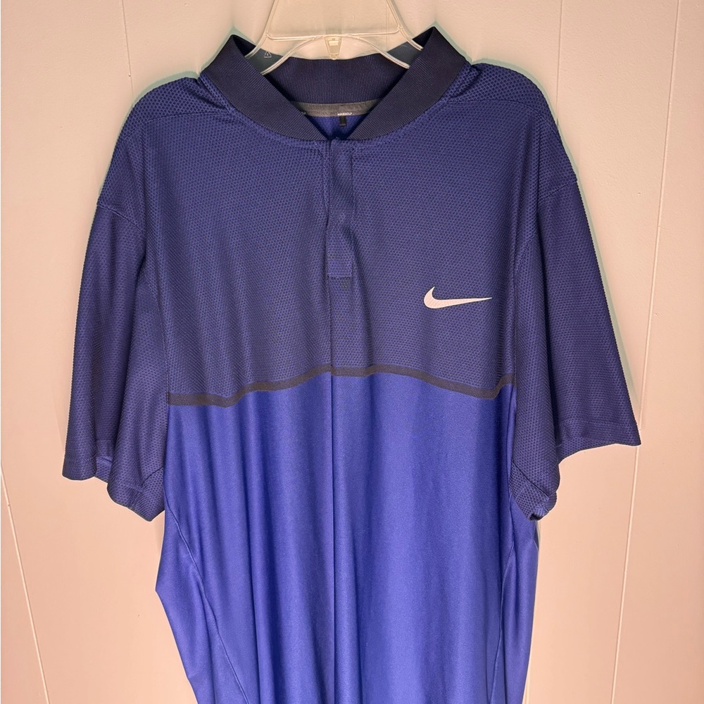 Nike Polo Shirt Men's SM Blue Short Sleeve Logo Dri-Fit Golf